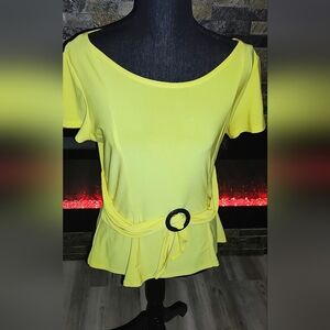 Perceptions Bright Yellow Women’s Belted Peplum Top Size M